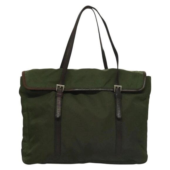 PRADA Tote Bag Nylon Khaki Silver Auth - Picture 1 of 16